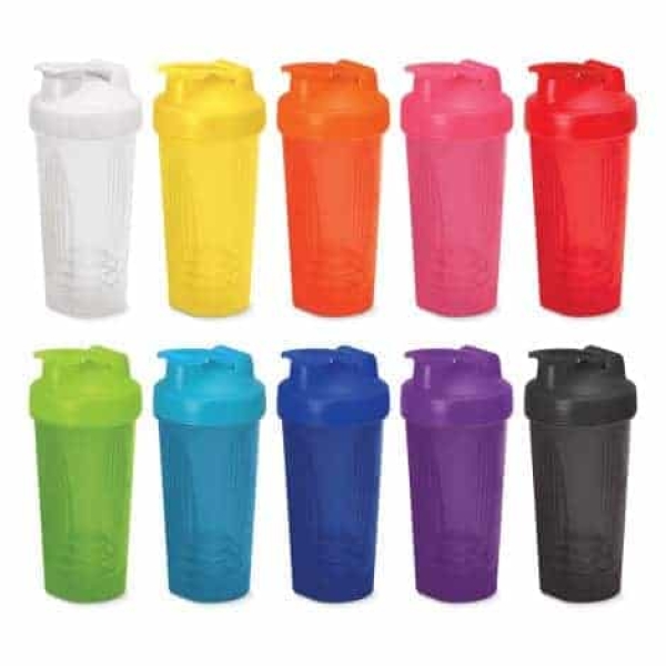Description Large 600ml drink mixing shaker which has a secure screw on lid with a snap closure. It is manufactured from polypropylene which is shatterproof, odour-resistant and BPA-free. Atlas is designed for mixing and pouring powdered drinks and nutrition supplements. It has both metric and imperial graduations and a stainless steel mixing ball which helps to break up powder granules. The shaker and lid can be mixed and matched in any colour combination from the standard colours at no extra cost. This product is not dishwasher safe and handwashing is recommended. Colours Clear, Yellow, Orange, Pink, Red, Bright Green, Light Blue, Royal Blue, Purple, Black. Dimensions Dia 75mm x H 226mm. Branding Options Pad Print: 50mm x 30mm (one side only). Screen Print: 70mm x 70mm (one side only). Packaging Loose packed. Carton Dimensions: 49 cm x 38 cm x 47 cm Carton Cube: 0.09 m³ Carton Quantity: 100 pieces Carton Weight: 8.50kg
