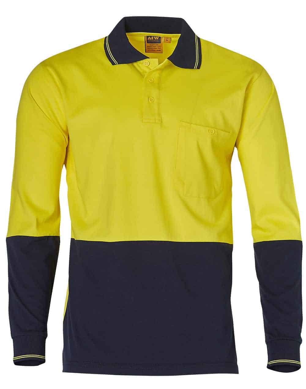 Cotton Jersey two tone Long Sleeve Safety Polo 6HPS - Eclipse Universal